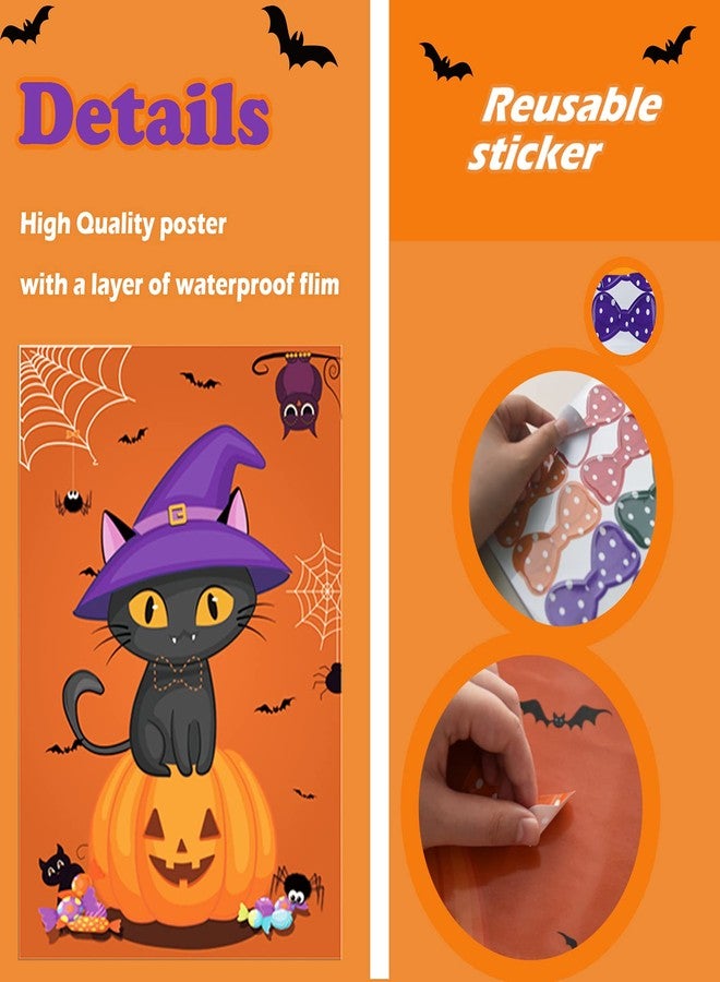 BORAMDO Pin The Bowtie on Cat Neck Halloween Party Game Cat Poster with 24 Pieces Bowtie Stickers and A Blindfold for Halloween Party Supplies Classroom Games - Image 3